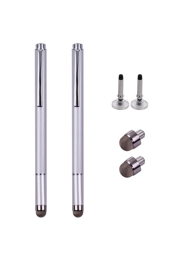 Singree 2si 1 Arada Fiber Ve Disk Uçlu Stylus Kalem Tüm Kapasitif Cihazlar İçin 2li Gümüş
