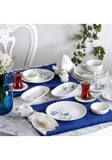 Neva N3459 Rodos 24 Parça Kahvaltı Takımı Beyaz - Mavi