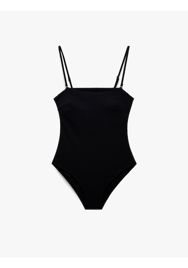 Koton Astarlı Çıkarılabilir Askılı Dokulu Straplez Mayo Siyah 5sak20014mm Siyah