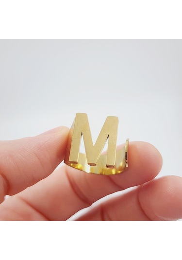 Çelik Gold Düz Kesim Harf Yüzük -m Harfi- Ayarlı Ölçü-1897 Altın