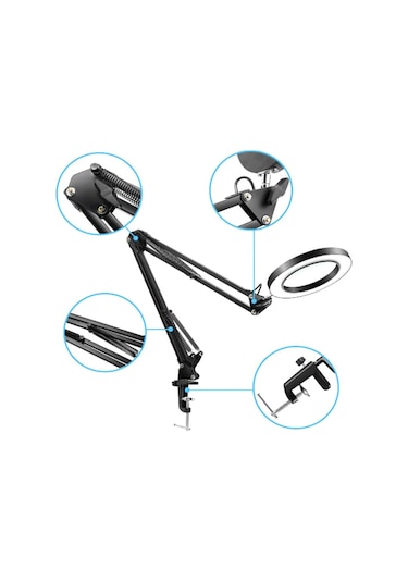 Exeo Masa Üstü Ayarlanabilir Led Işık 5X Mercekli Büyüteç Lamba