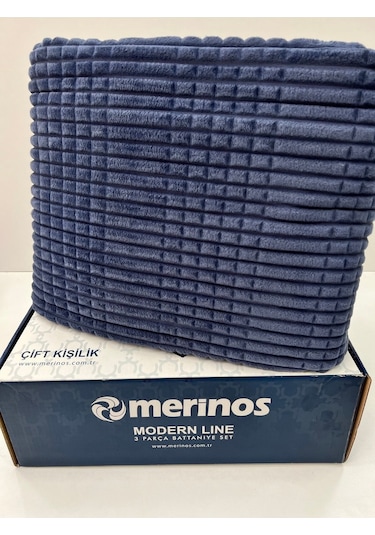 Merinos Modern Line 3 Parça Yatak Örtüsü Lacivert
