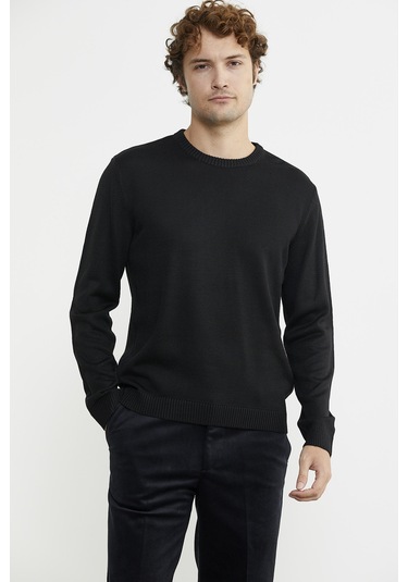 Sıfır Yaka Basic Triko Kazak - Siyah 001