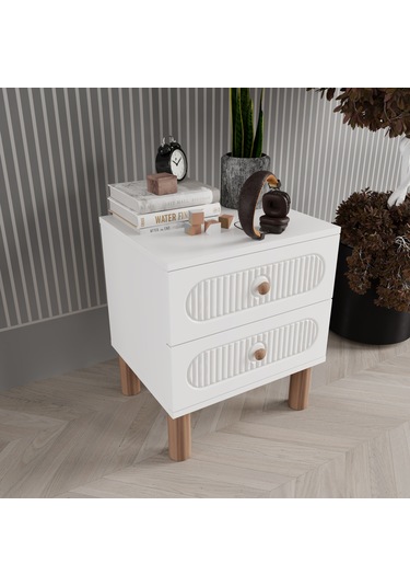 Mila 2 Çekmeceli Komodin - Mdf Kapak Beyaz