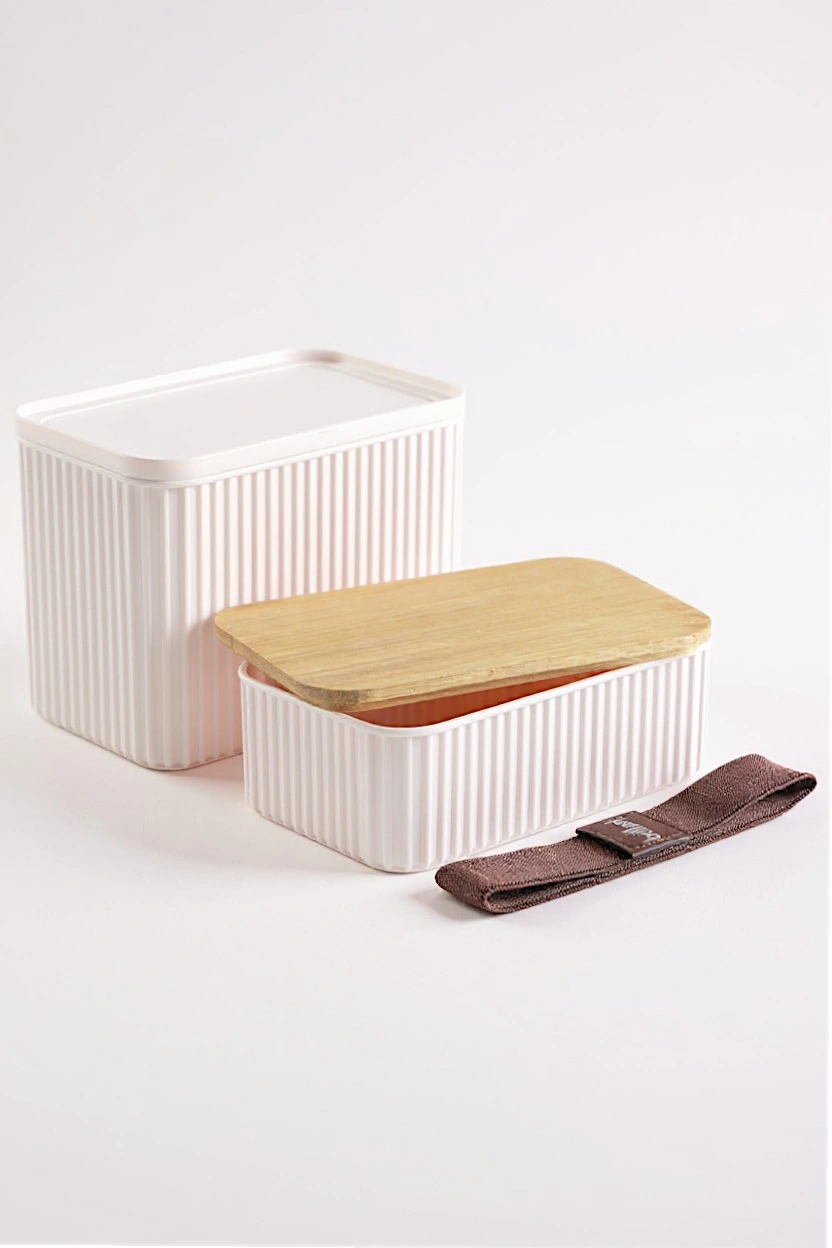 İronika 1+0,5 Lt Bambu Kapaklı Erzak Gıda Bakliyat Saklama Kabı Mutfak Organizeri Ekru