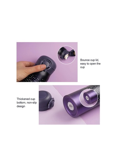 Ruicoo 500ml Paslanmaz Çelik Yıldız Desenli Termos - 24 Saat Sıcak Tutar, Sızdırmaz, Taşınabilir Mor