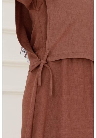 Yanları Bağlamalı Elbiseli Takım-kahverengi-5021 Kahverengi