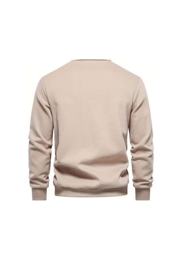 Ghassy Co. Erkek Retro Renk Bloklu Pamuklu Gömlek Yaka Sweatshirt Bej