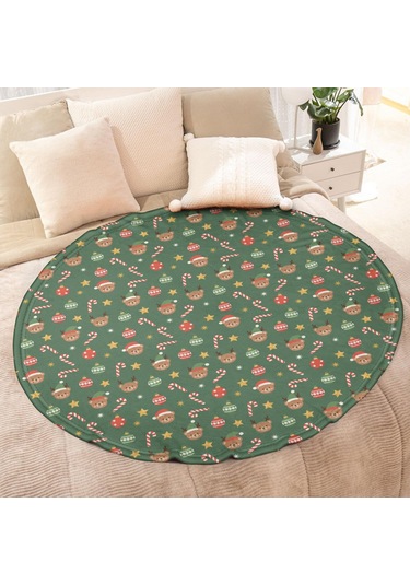 Noel Desenli 47 İnç Yuvarlak Flanel Battaniye, Yetişkin Ve Çocuk İçin, Yumuşak, Rahat Ve Hafif Noel Ayı Süs Eşyası