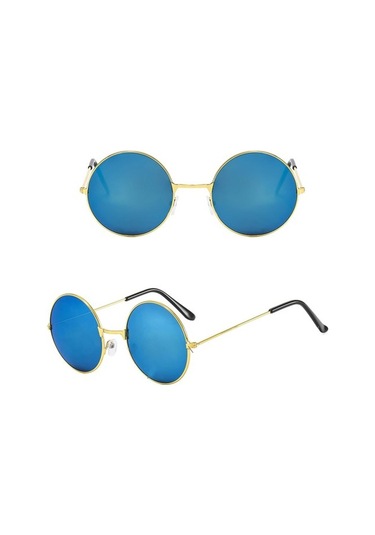 Yuvarlak Cam John Lennon Tarzı Gold Çerçeveli Mavi Gözlük Tdrtr