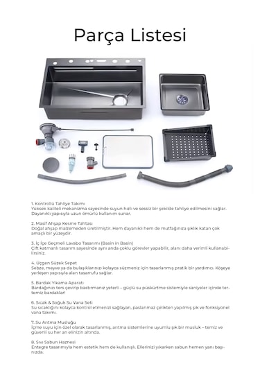 Robo Dijital Akıllı Eviye Seti Koyu Gri