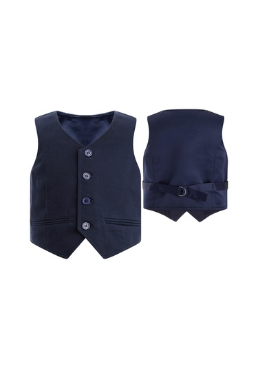 Lacivert Çocuk Boys Beyler Düz Renk Yelek V Yaka Düğme Aşağı Geri Askı Sivri Yelek Parti Sahne Performansı Lacivert