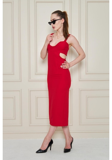 Kirmizi Bel Detayli Mezuniyet Elbise Kırmızı