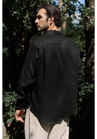 Mai Collection Mai Studios Co. Ombretta Siyah Keten Oversize Erkek Gömlek Siyah