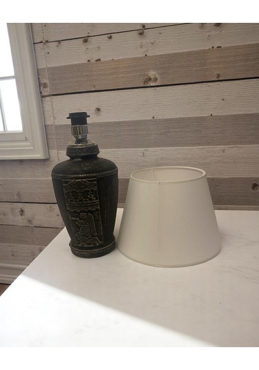 Gold Renk Eskitme Sümer Dekoratif Abajur - Beyaz Beyaz