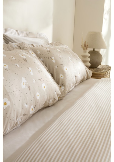 Karaca Home Daisy %100 Pamuk Çift Kişilik Nevresim Takımı Bej