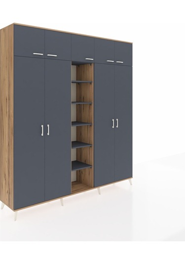 Hyperion Dolap 12 Raflı 9 Kapaklı 2 Askılı 220x44x243 Çam-antrasit/antrasit Antrasıt/antrasıt