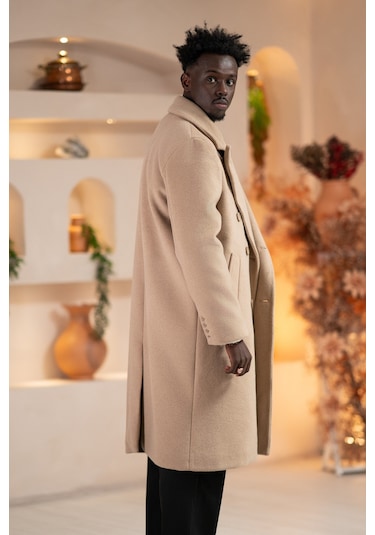 İtalyan Geniş Yaka Oversize Bol Kesim Salaş Uzun Kaban Devetüyü