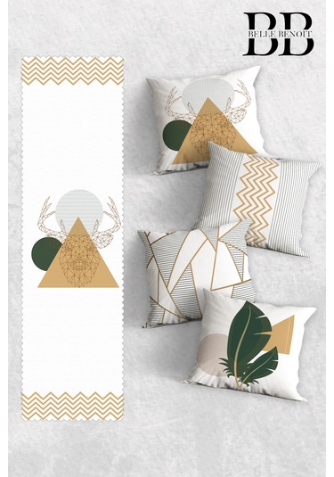 Belle Benoit Baskılı Runner & Koltuk Kırlent Kılıfı Set Desen48