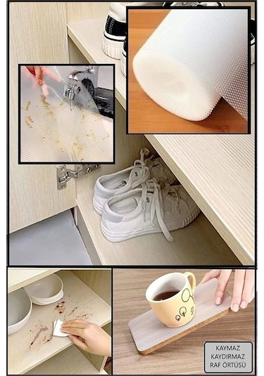 45 Cm X 20 Metre Kaymaz Dolap Içi Çekmece Raf Örtüsü Kaydırmaz Raf Örtüsü Beyaz