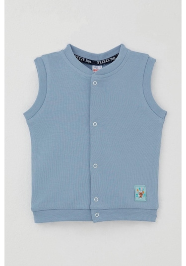 Breeze Erkek Bebek Yelek Çıtçıtlı Sevimli Balonlu Ayıcık Armalı 4 Ay-1 Yaş, Mavi Mavi