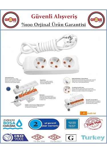 Viko Multi-let Üçlü Topraklı Priz - 5 Metre - Çocuk Korumalı