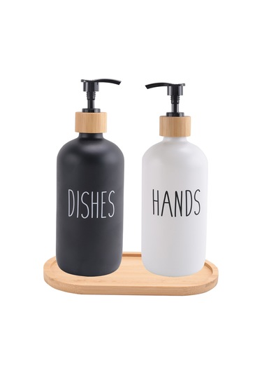 Xiaaokeji Mutfak Lavabosu İçin El Ve Bulaşık Deterjanı Dispenseri Tepsili, Siyah Ve Beyaz Siyah-beyaz