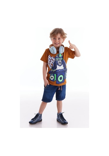 Denokids Mushi Dj Erkek Çocuk Tshirt-Kot Şort Takım Çok Renkli