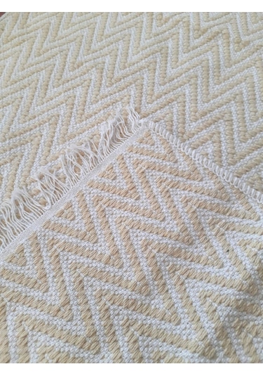 Pamuklu Cotton Kilim Çift Taraflı Yıkanabilir Dekoratif 80x150 - Sarı V1 Siyah - Beyaz