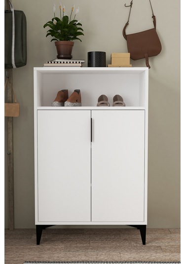 1201 Ada Ayakkabılık 4 Raflı 2 Kapaklı Çok Amaçlı Dolap Beyaz Beyaz
