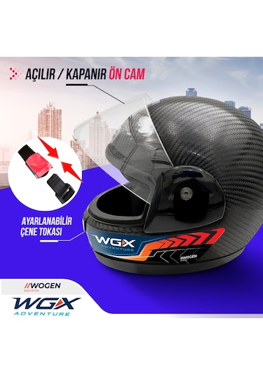 Wogen Fullface Motosiklet Kaskı Karbon Siyah