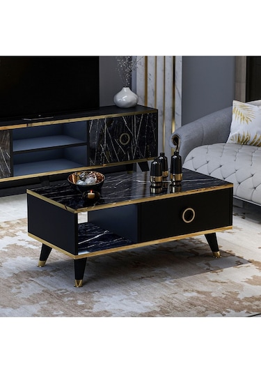 Sophia Orta Sehpa - Siyah / Mermer Siyah