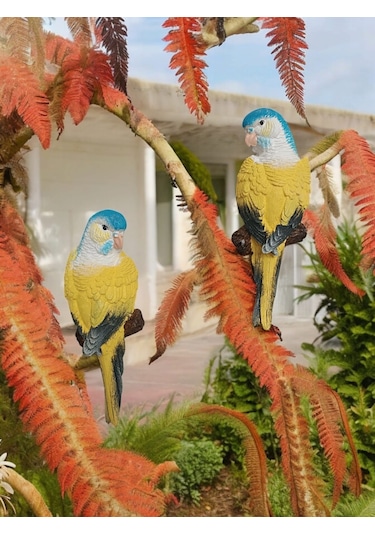 2 Adet Sarı El Boyaması Muhabbet Kuşu Duvar Balkon Bahçe Süsü