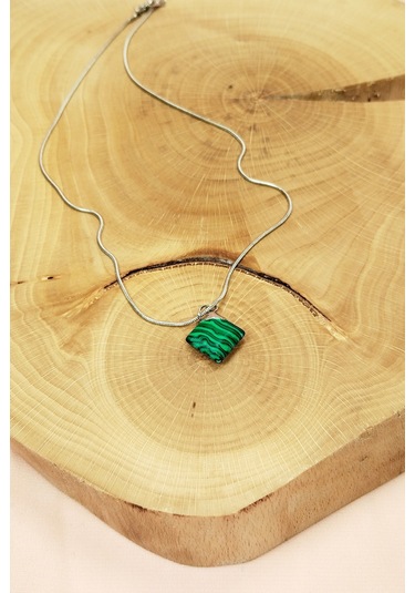 Malakit Doğal Taşı Zincirli El Yapımı Kolye Uç: 1,5 Cm Zincir: 20 Cm Kutulu