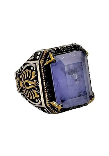 Paraiba ve Zirkon Taşlı Erkek Gümüş Yüzüğü 230047232G24Y