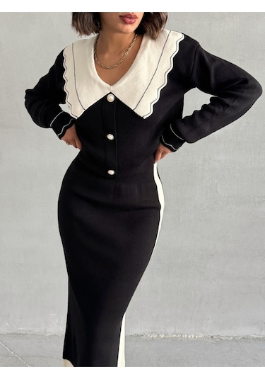 Kadın Bebe Yaka Triko Takım Siyah