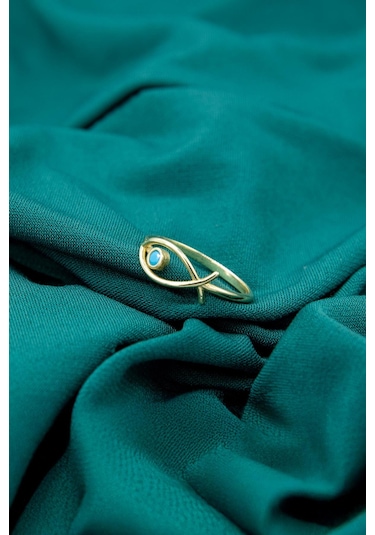 14 Ayar Altın Büyük Firuze Taş Detaylı Balık Yüzük Pembe Altın