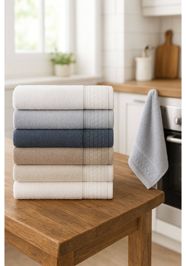 6'lı Mutfak Havlusu Seti 30x50 Cm %100 Pamuklu Nostalji Çok Renkli