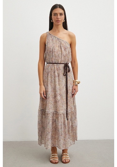 Uterpe One Shoulder Tiered Dress Pembe