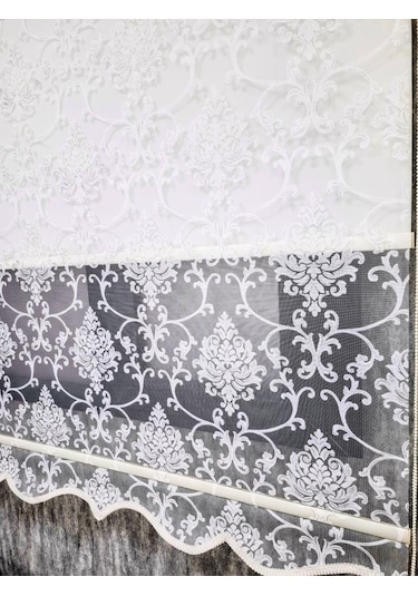 Bbb Simli Damask Desenli Çift Mekanizmalı Tül Stor Perde Ekru Mt1018s Ekru