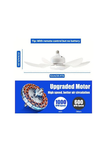 Xuweiwei 46 Cm Beyaz 40w 46 0cm 51 99cm Uzaktan Kumandalı 6 Yapraklı Led Tavan Vantilatörü Işığı E26 E27 3 Renk 3 Hız Ayarlı