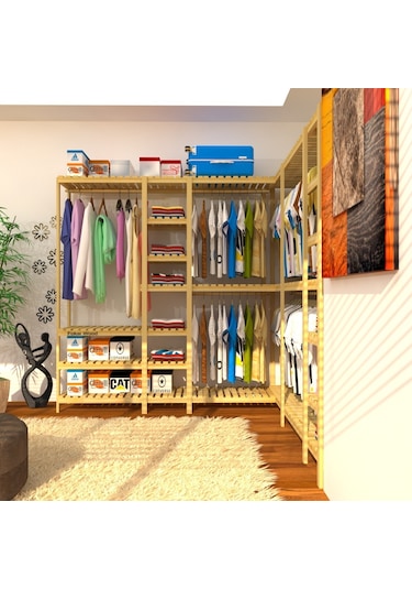 Nove Longo Köşe Için Tasarlanmış Açık Ahşap Gardırop