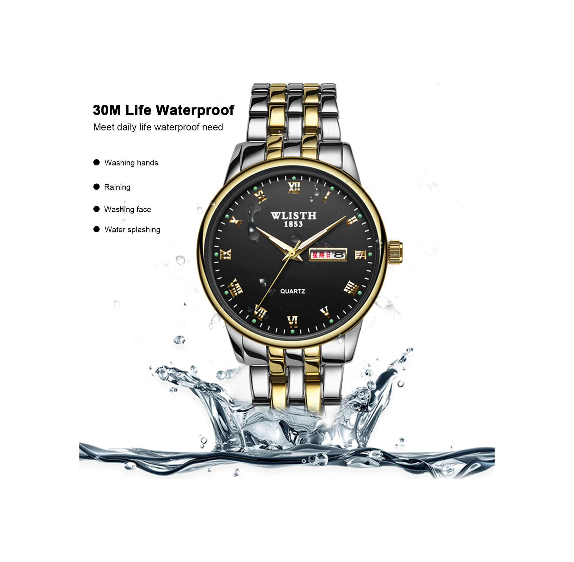 Xindoker Wlısth Q359 Çiftler İçin Kuvars Kol Saati - Erkekler İçin Altın Kasa Siyah Ekran, Gece Aydınlatması, Hafta Ve Tarih Gösterimi, Multifonksiyonel Moda Saat Çok Renkli