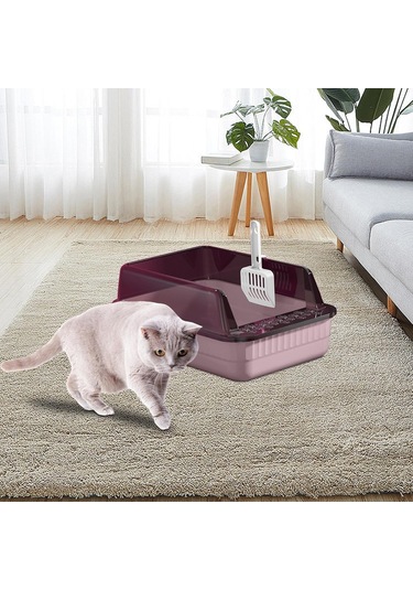 Kedi Çöp Tepsisi Açık Üst 18l Büyük Kapasiteli Yüksek Yanlar Yarı Kapalı Ana Splash Dayanıklı Sabit Söndürülebilir Küçük Tavşan Guinea Domuz, Pembe Siyah Kırmızı