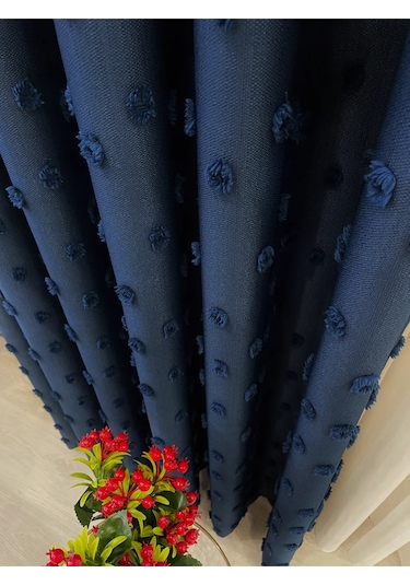 Brillant Carla Puffy Püsküllü Perde İstenilen Tüm Ölçülerde Lacivert Lacivert