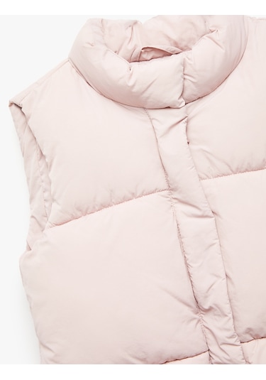 Koton Dik Yaka Fermuarlı Kolsuz Şişme Yelek Pembe 6wkg20054aw Gül