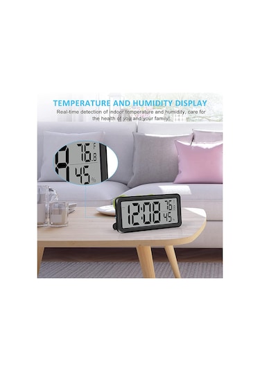 Xurunkeji Dijital Çalar Saat, Masa Saati, Pil İle Çalışan Lcd Elektronik Saat Dekorasyonları Yatak Odası Mutfak Ofis - Siyah