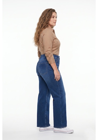 Dekploy Kadın Yüksek Bel Wide Leg Denim Bol Pantolon Bgl-st05449 K.mavi
