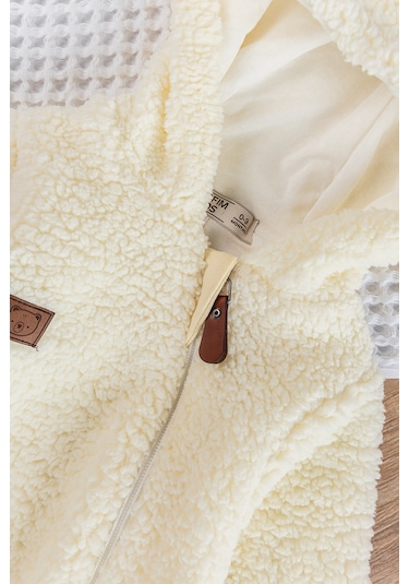 Kapüşonlu Welsoft Peluş Kışlık Kız/erkek Bebek Tulum Krem