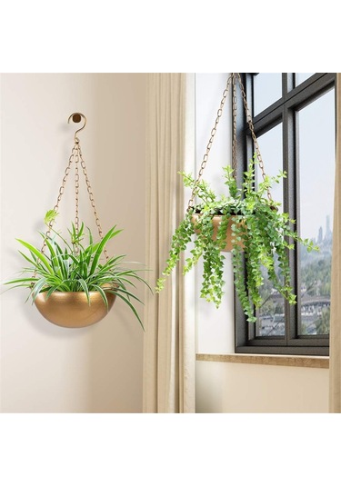 Drenajlı Altın Askılı Saksı, Yarım Daire Askılı Bitki Tutucu
